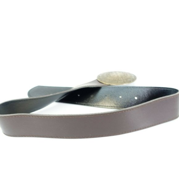 Women's‎ Leather Brown Dress Belt 27.5 Brass Circle Buckle Boho - Picture 9 of 10